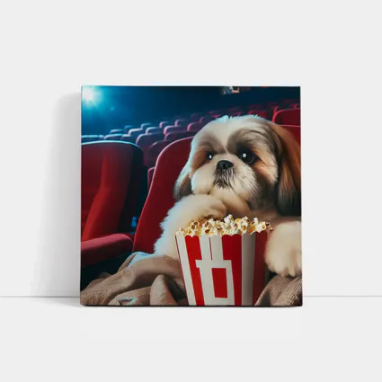 Shih Tzu Dog Watching Movie With Popcorn