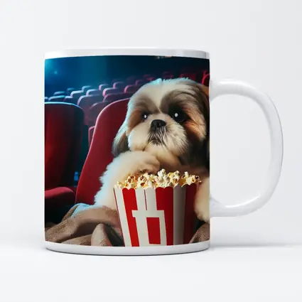 Shih Tzu Dog Watching Movie With Popcorn