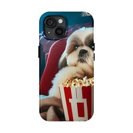 Shih Tzu Dog Watching Movie With Popcorn