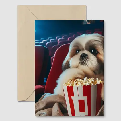 Shih Tzu Dog Watching Movie With Popcorn