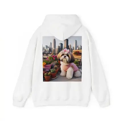 Shih Tzu Dog City Skyline Balcony Flowers