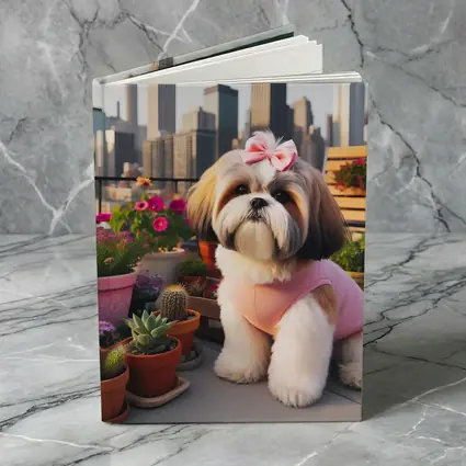 Shih Tzu Dog City Skyline Balcony Flowers