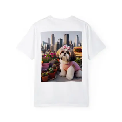 Shih Tzu Dog City Skyline Balcony Flowers