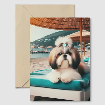 Shih Tzu Relaxing On Beach Lounge Chair