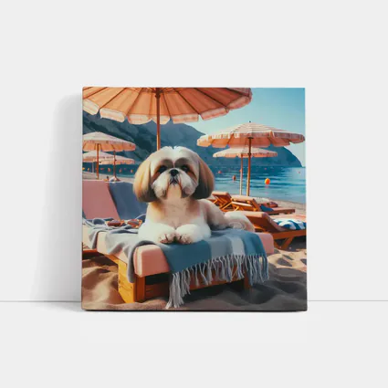 Shih Tzu Relaxing on Beach Lounge Chair