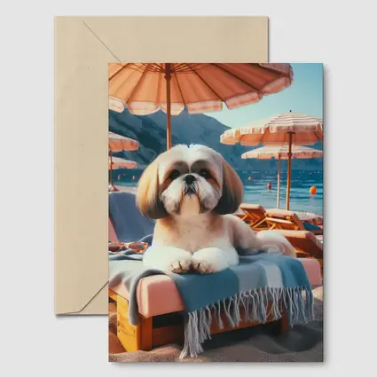 Shih Tzu Relaxing on Beach Lounge Chair