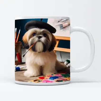 Shih Tzu Artist Wearing Beret With Paintbrush