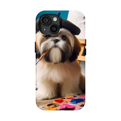 Shih Tzu Artist Wearing Beret With Paintbrush