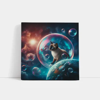 Siamese Cat Blowing Bubbles in Space