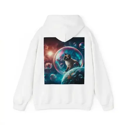 Siamese Cat Blowing Bubbles in Space