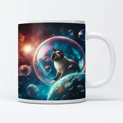 Siamese Cat Blowing Bubbles in Space