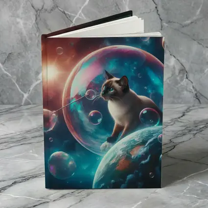 Siamese Cat Blowing Bubbles in Space