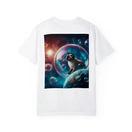 Siamese Cat Blowing Bubbles in Space