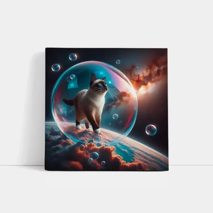 Siamese Cat Floating Bubble Cosmic Space