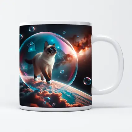 Siamese Cat Floating Bubble Cosmic Space