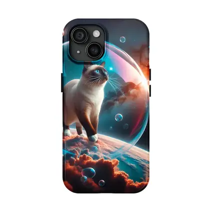 Siamese Cat Floating Bubble Cosmic Space