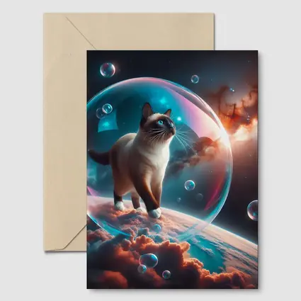 Siamese Cat Floating Bubble Cosmic Space