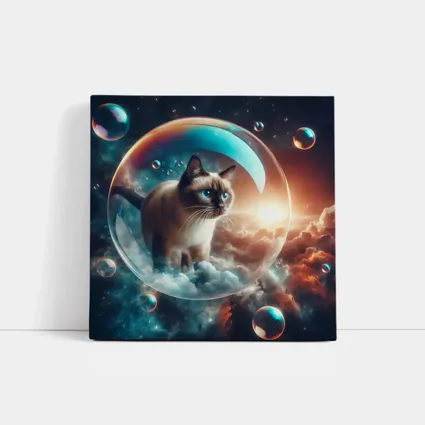 Siamese Cat Floating Bubble Cosmic Sky