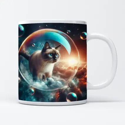 Siamese Cat Floating Bubble Cosmic Sky