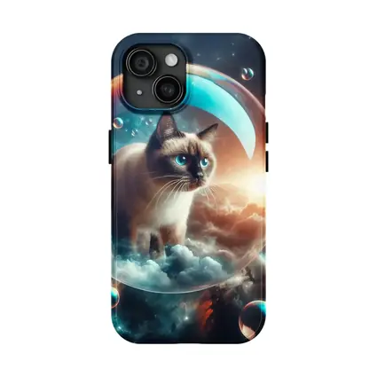 Siamese Cat Floating Bubble Cosmic Sky