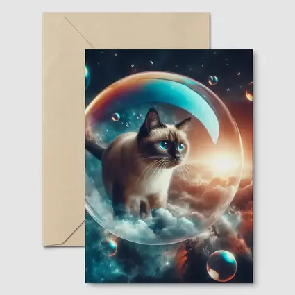 Siamese Cat Floating Bubble Cosmic Sky