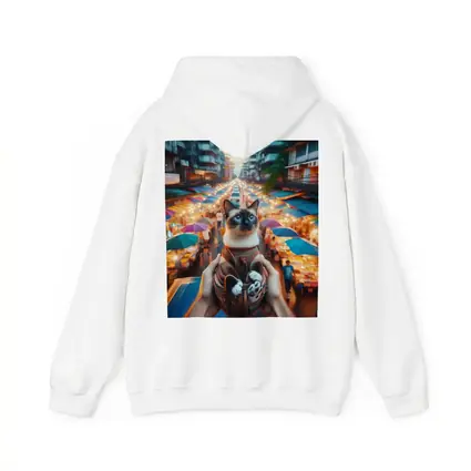 Siamese Cat Over Colorful Night Market Street