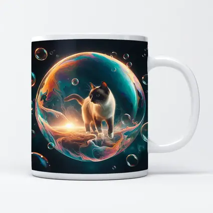 Siamese Cat Standing Inside Cosmic Bubble