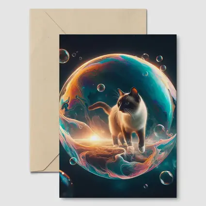 Siamese Cat Standing Inside Cosmic Bubble