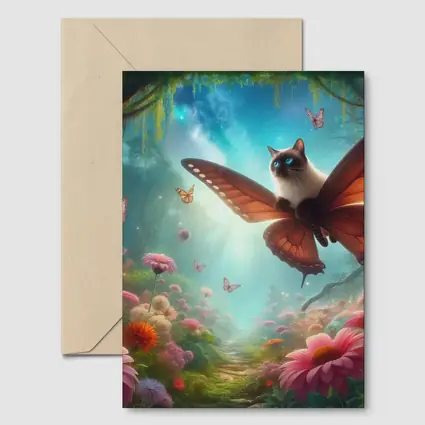 Siamese Cat Butterfly Wings Fantasy Forest