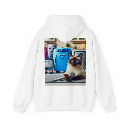 Siamese Cat With Cartoon Appliances Kitchen Scene