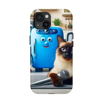 Siamese Cat With Cartoon Appliances Kitchen Scene
