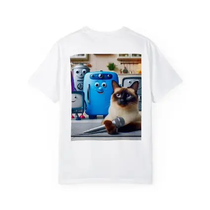 Siamese Cat With Cartoon Appliances Kitchen Scene