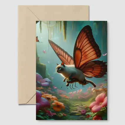 Siamese Butterfly Cat Flying Enchanted Forest