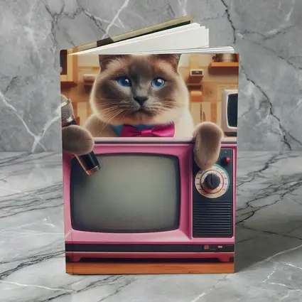 Birman Cat Holding Microphone Retro Pink TV