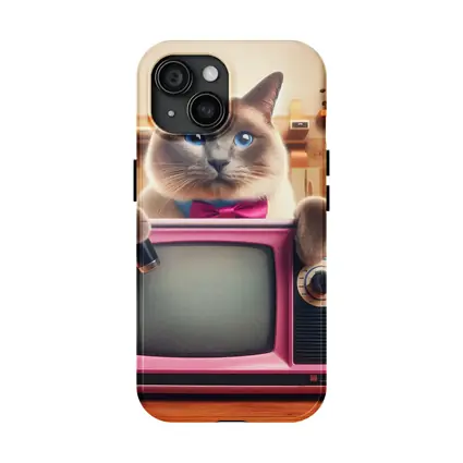 Birman Cat Holding Microphone Retro Pink TV