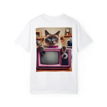 Birman Cat Holding Microphone Retro Pink TV