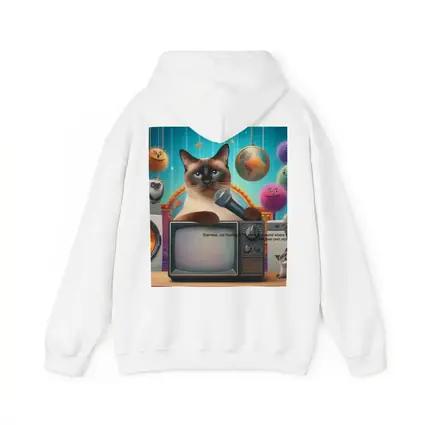 Siamese Cat Hosting TV Show Colorful Scene
