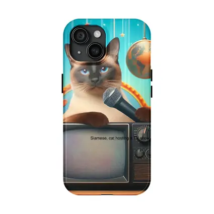 Siamese Cat Hosting TV Show Colorful Scene