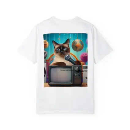 Siamese Cat Hosting TV Show Colorful Scene