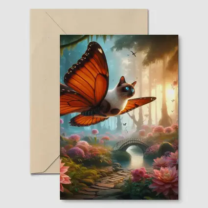 Siamese Cat Butterfly Wings Fantasy Forest