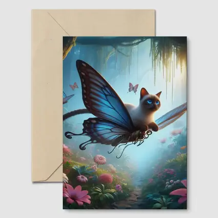Siamese Cat Butterfly Wings Fantasy Forest