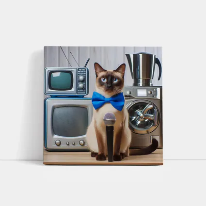 Siamese Cat Blue Bow Tie Microphone Retro