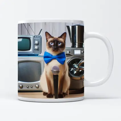 Siamese Cat Blue Bow Tie Microphone Retro