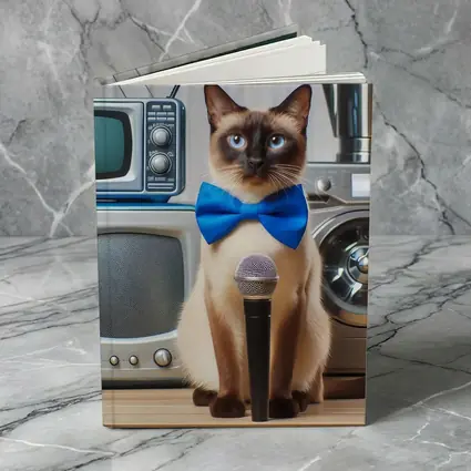 Siamese Cat Blue Bow Tie Microphone Retro