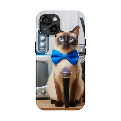 Siamese Cat Blue Bow Tie Microphone Retro