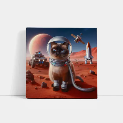 Siamese Cat Astronaut On Mars Surface