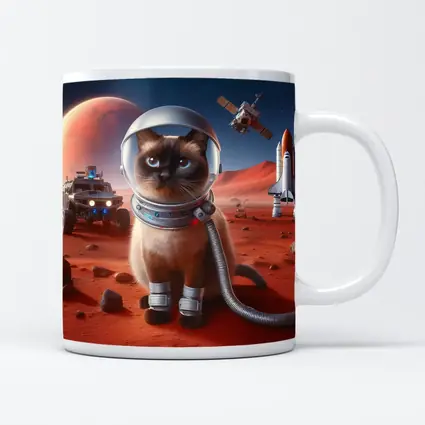 Siamese Cat Astronaut On Mars Surface
