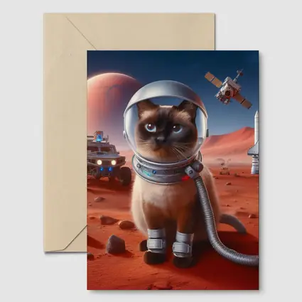 Siamese Cat Astronaut On Mars Surface