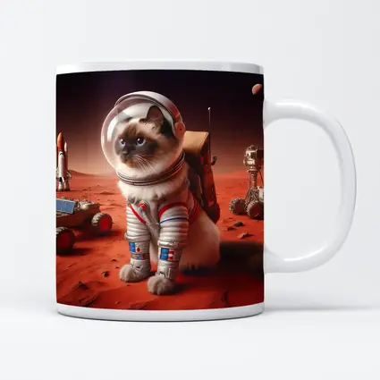 Birman Cat Astronaut On Mars Surface
