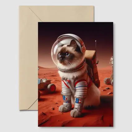 Birman Cat Astronaut On Mars Surface